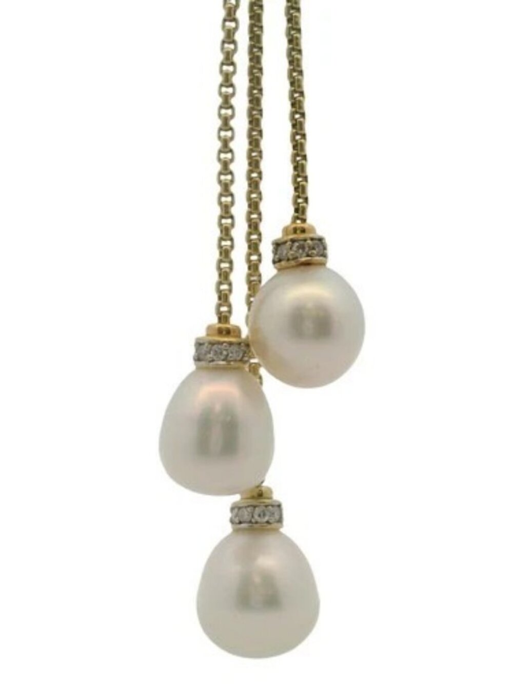 David Yurman 18kt Yellow Gold Multi-Strand Box Pearl Diamond Lariat Necklace